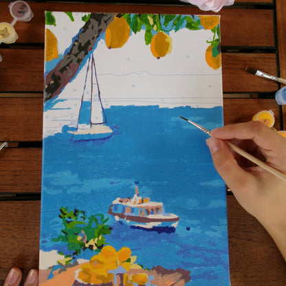 kit peinture par numéro MOMENA : toile, 3 pinceaux de précision et pots de peinture acrylique